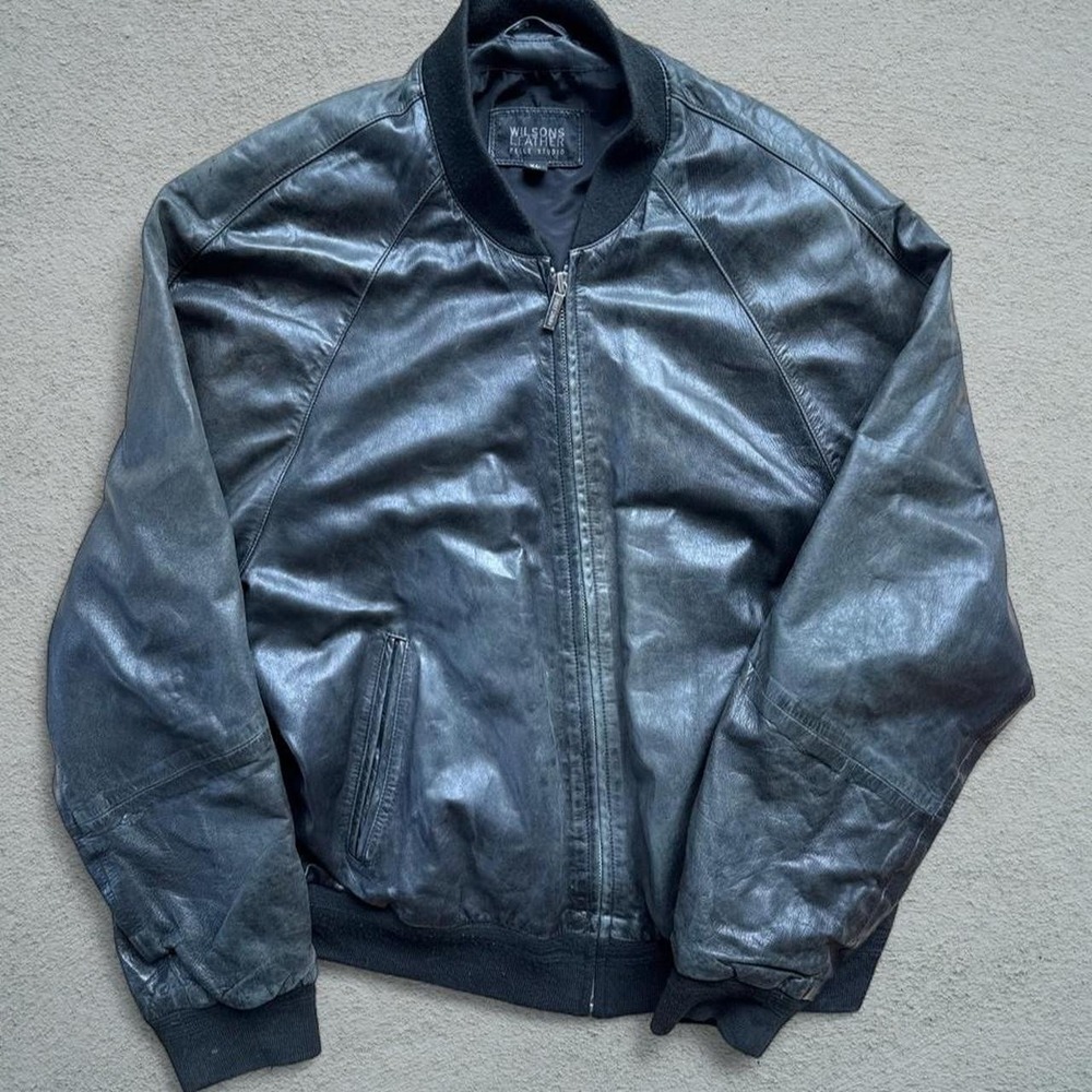 Wilson's Leather Black Leather Bomber Jacket XL